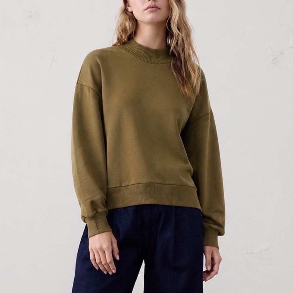Zara Olive Green Sweater Cotton Blend Collared Sweatshirt